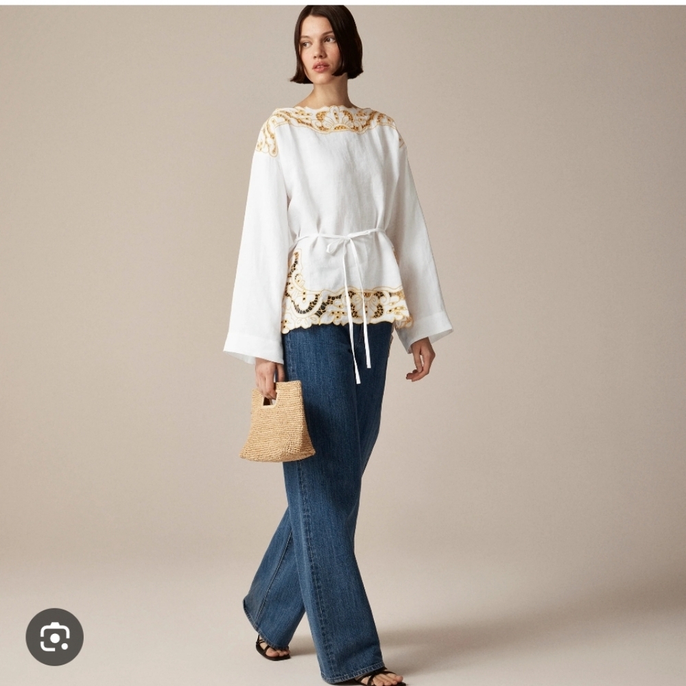 J Crew Cutwork tunic top in linen CI560 NWT Size S